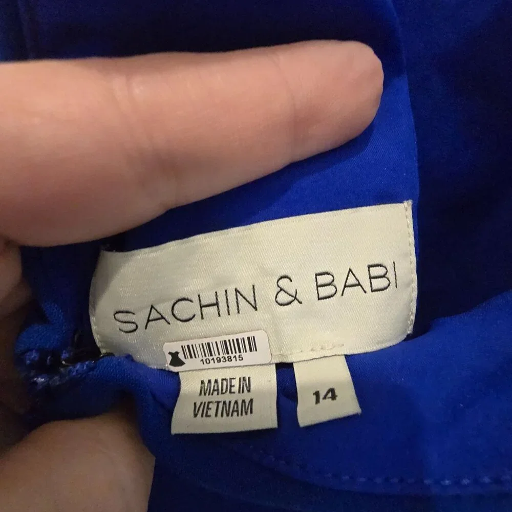 Sachin & Babi Blue Patrizia Bateau Asymmetrical Midi Sheath Dress Size 14 - Picture 16 of 16